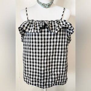 A New Day Black and White Checkered Gingham Boxy ruffled cami tank top size XXL